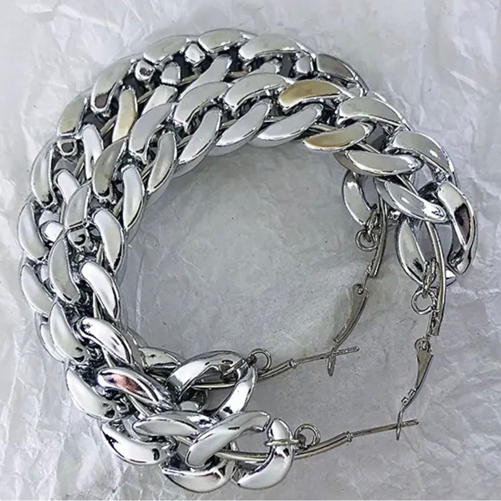 Chain Twisted Big Circle Round Loop Earrings For … - image 1